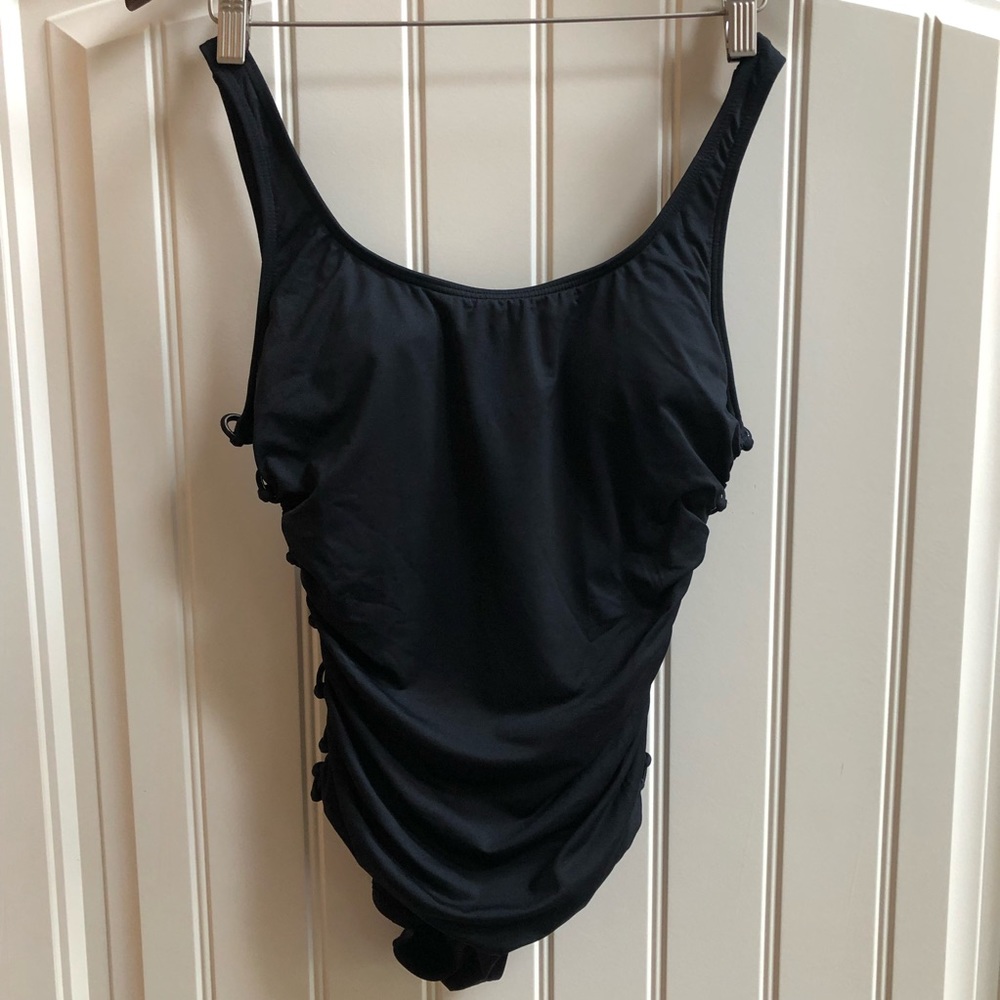 DKNY Swim Maillot Swim Suit Ring Sides Black 10